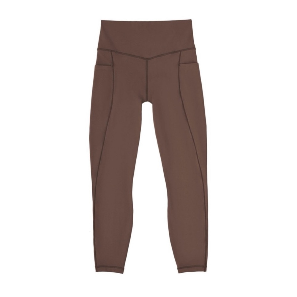 New Women Brown High-Waisted Leggings w/ Pockets Mesium - Picture 5 of 7